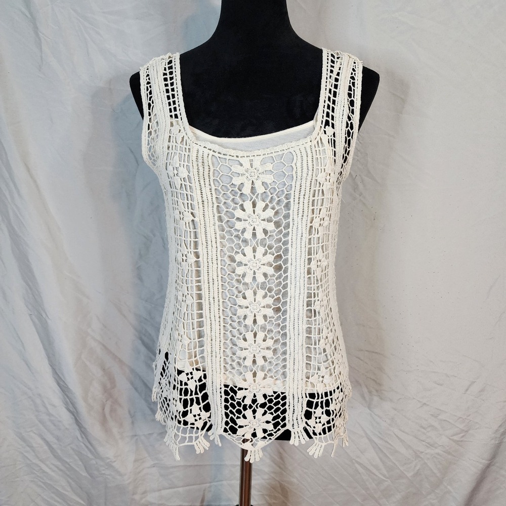 CHELSEA & VIOLET Size Small Cream Crochet Floral Open Knit Resortwear Tank Top